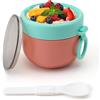 TNSLAND Porta Yogurt Termico Porta Yogurt Refrigerato Porta Cereali Contenitore Yogurt Muesli Cup Porta Pranzo con Cucchiaio Pieghevole Tazze per La Colazione 600ml Rosso Nordico