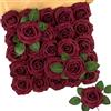 N&T NIETING Fiori Artificiali, Rosa Artificiali 25 Pezzi Schiuma Teste di Rose Finte Aspetto Reale con Foglia e Gambo Regolabile per DIY Matrimoni Mazzi Nuziale Festa Casa Stanza Decorazioni (Rosso)