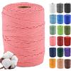 Klhamky 4mmx300m Corda di Cotone Naturale Macramé - Corda di Cotone 100% Naturale a 4 Fili Ritorti per Appendini Fatti a Mano, Fai-da-te, Creazioni Artigianali,rosa scuro
