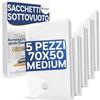 Stringari 5 Sacchi M 70x50 cm - Sacchetti Sottovuoto Vestiti con Spessore 90 Micron - Buste di Qualità Superiore per Piumoni - Sacchi Salvaspazio per Armadi e Cambio Stagione