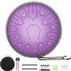 Musfunny Tamburo lingua in acciaio 15 note: tamburo in acciaio da 30,5 cm in re maggiore con bacchette custodia copridita - Handpan per adulti educazione musicale meditazione strumenti musicali a