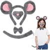 Beipegin 4PCS Accessori Costume Topo, Cerchietto Orecchie Topo Naso Papillon e Coda, Costume di Ratto Costume Animale Bambino Adulto per Feste Halloween Carnevale Cosplay Compleanni Giornata Mondiale del Libro