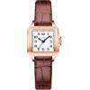 VXFAIZY Orologio Da Donna Quadrato Delicato Con Numeri Arabi Facili Da Leggere, Orologio Da Vestito Da Donna (Brown- Rosegold)