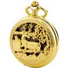 TREEWETO Orologio da tasca vintage meccanico a doppia copertura cassa cava scheletro Steampunk cervo caso per uomini donne, Oro, Vintage