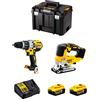DeWALT Kit DWK215 (Trapano a Percussione DCD996 + Seghetto Alternativo DCS334 + 2 Batterie 5,0 Ah + Caricabatterie + TSTAK VI)