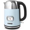 Muse Bollitore in acciaio inox retrò con indicatore di temperatura analogico, filtro lavabile, scala trasparente, capacità 1,7 l, spegnimento automatico, blu pastello
