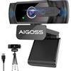 aigolink 1080p Webcam PC con Microfono, Web Camera USB con Privacy Shutter e treppiede, Auto-Focus, Correzione Luce, Videocamera Full HD Plug Play per Laptop Desktop Mac Windows Skype Zoom Team