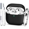 MHYALUDO Custodia compatibile con AirPods 4a generazione 2024, silicone morbido di grado militare, compatibile con AirPods 4 Custodia con portachiavi e kit di pulizia,Nero