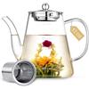 Zpose Teiera in vetro da 1500 ml, grande teiera con infusore per tè sfuso e tè in fiore, bollitore per il tè sicuro sul piano cottura, macchina da tè realizzata a mano in vetro borosilicato con linea