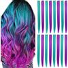 LVSHANGMAO 12 pezzi di extension colorate resistenti al calore, per feste di Halloween, cosplay, feste, Natale, accessori per capelli (viola + blu-verde)