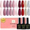 YSUVIN Semipermanente Unghie, 10 Colori Rosa Nude Brillante Rosa Chiaro Rosso Bordeaux Scuro Glitter Champagne Oro Argento Smalto Per Unghie Soak Off UV/LED DIY Nail Art Salone, 8 ML