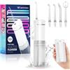 JTF Idropulsore Dentale Mini, Portatile Irrigatore Dentale Viaggio con 5 Ugelli Ricambio, 4 Modalità, IPX7 Impermeabile, 230 ML Erbatoio Dell'acqua Retrattile (Bianco)