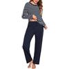Bresdk Pigiama Donne Invernale in Cotone Lungo a Maniche Lunghe e Pantaloni Pigiami Due Pezzi da Donne con Tasche Blu Bianco M