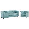 Vente-unique-Divano CHESTERFIELD 3 posti e poltrona in velluto Azzurro pastello