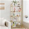Hzuaneri Libreria a 5 Livelli, Scaffale Portaoggetti, Libreria in vetro temperato, Scale Mensola, per Soggiorno Bagno Cucina Corridoio, Montaggio Facile, Struttura in acciaio, Dorato BC21599G