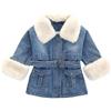 Nemopter - Cappotto da bambina, in jeans spesso, invernale, con cappuccio in pelliccia lunga blu 12-13 Anni
