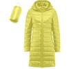 Generisch Piumino leggero da donna, lungo, lungo, trapuntato, leggero, con cappuccio rimovibile, tinta unita, piumino, cachi, XL
