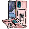 MAOGE Cover per Motorola Moto G22, Scorrevole [Protezione Fotocamera] Militare Antiurto Silicone Custodia, con 360° Anello Supporto Kickstand Rugged PC + TPU Bumper Case - Oro Rosa