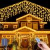 MXJFYY Solare Ghiacciolo Tenda Luminosa, 7M Ghiacciolo String Lights, 32pcs*0.8M 256LEDs Impermeabile Luci Cascata Catene con 8 Modalità, Telecomando, per Giardino Finestra Balcone