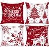 Lanpn 4 Pezzi Federe Cuscini Natalizi Copricuscini Natalizia 45x45cm, Federa Natale Decorativo Fiocchi di neve Inverno, Decorazioni Natalizio per Divani Letto in Camera da Letto (Bianco e Rosso)