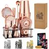 Jettory Boston - Set Shaker da Cocktail in Acciaio Inox, 10 Pezzi, Con Base Acrilica, Colino, Pinza per Ghiaccio, Cucchiaio, Misurino, Pestello, Perfetto per il Bar di Casa (Oro Rosa)