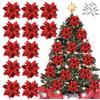Generico 15 Fiori Albero Di Natale Rossi, Fiori Grandi Per Albero Di Natale Diametro 14 cm Resistenti Con Gancio Di Montaggio Incluso, Rose Rosse Per Addobbi Natalizi