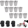 doepeBAE Bicchierini Acciaio Inox, Bicchieri Shot Set con Custodie in Pelle, Bicchieri per Cocktail Caffe Whisky Gin, Tazza in Acciaio Inox Portatile per Feste, BBQ, Campeggio, ecc (30ml Set da 12)