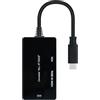 Blendend Adattatore multiporta che converte una connessione USB-C maschio in uscite HDMI, DVI e VGA femmina, colore nero. Ideale per collegare dispositivi USB-C a più schermi.
