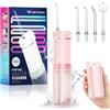 JTF Idropulsore Dentale Mini, Portatile Irrigatore Dentale Viaggio con 5 Ugelli Ricambio, 4 Modalità, IPX7 Impermeabile, 230 ML Erbatoio Dell'acqua Retrattile (Rosa)