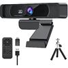 AUBEST Webcam, Webcam HD 4K 30Fps 120 Webcam grandangolare con microfono Telecomando Streaming PC for conferenze, Live Streaming