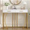 FC Consolle Tavolo con 2 Cassetti e Maniglie Dorate, Tavolo Consolle in MDF con Gambe Regolabili, Elegante e Moderno, 110x32x85cm, Bianco | Aosom Italy