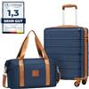 COOLIFE Ryanair Valigia Bagaglio a mano,Valigie,Trolley,Valigia da cabina 55×35×20,Chiusura a combinazione laterale con TSA (Bianco/Marrone, 55×35×20) (Blu/Marrone, 55×40×20 -Set 2pzs)
