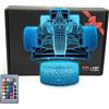 MARZIUS F1 Race Sports Car 3D Illusion Lampada da tavolo, luce notturna a forma di Roadster con base luminosa, telecomando, regali per uomini, donne, bambini, ragazzi e adolescenti 2
