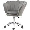 Baroni Home Poltrona Imbottita con Schienale a Conchiglia in Velluto Grigio con Ruote Argento, Sedia con Ruote da Scrivania, Altezza Regolabile, Super Confortevole 69x71x84 cm