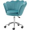 Baroni Home Poltrona Imbottita con Schienale a Conchiglia in Velluto Tiffany con Ruote Argento, Sedia con Ruote da Scrivania, Altezza Regolabile, Super Confortevole 69x71x84 cm