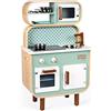 Janod - Cucina Bifacciale Cooker Reverso - Mini Cucina in Legno per Bambini a 2 Lati - Cucina Giocattolo Luminosa e Sonora - con 7 Accessori - Da 3 a 8 Anni, J06594