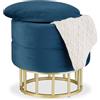 Relaxdays Sgabello Pouf da Salotto, Camera Letto, Poggiapiedi Imbottito, Velluto e Metallo, H x D: 40 x 40 cm, Blu Oro, Ferro