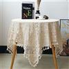 BMIDRUT Tovaglie quadrate in pizzo beige all'uncinetto, quadrate, in cotone, per matrimoni, casa, feste, 180 x 180 cm