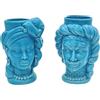 AGAREN Coppia Teste Ceramica Siciliana Caltagirone Agaren Turchese cm 14