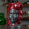 AGAREN Testa di Moro Donna Ceramica Siciliana Caltagirone Agaren Bordeaux Volto Nero Opaco cm 33