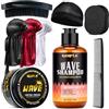 WOZUTUNT Wave Pomade per gli uomini Forte Tenuta Facile Lavaggio Crema Grasso, Shampoo Capelli Ondulati Idratazione Shampoo Promuove Onde Stratificate, Umidità, Spazzola Onde, Seta Du-rag Cap Set