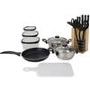 WELL HOME MOBILIARIO & DECORACIÓN WELL HOME-Batteria da cucina da 18 pezzi (1 padella + 2 pentole + 1 tagliere + 1 forbici + 3 utensili in nylon + 4 tuppers + 1 blocco di legno