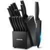 VINATO Set Coltelli da Cucina, Coltello da Cucina 14 Pezzi con Affilatore, Coltelli Professionali da Cucina da Chef, Set Coltelli da Cucina in Acciaio Inox con Manico in Plastica e Ceppo in Legno