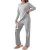 TIANZHU Pigiama da donna casual a maniche lunghe a costine pantaloni a gamba larga con tasche 2 pezzi abbigliamento da notte taglia 8-22, Grigio chiaro, XXL