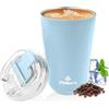 Philorn Tazza termica da caffè da go, 13 oz/380 ml, con coperchio, colore blu chiaro, a prova di perdite, in acciaio inox, riutilizzabile