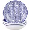 Vancasso Takaki Set 4 Pezzi Servizio da Tavola in Porcellana Set di Piatti Fondi Ceramica Combinazione, Piatti Piatto, Piatti da Dessert Insalata Pasta Pizza Tondo Blu con Bianca per 4 Persone