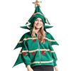 Generico Costume da albero di Natale Costume da albero di Natale da donna, con fiocco, con cappuccio, per feste e cosplay Gonna dell'albero di Natale con cappuccio