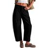 Generic Women's Corduroy Pants Barrel Mid Elastic Waist Pants Casual Wide Leg Baggy Trouser with Pockets 𝗣antaloni L Corti al Ginocchio Cotone (Black, XXL)