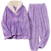 Dasfsagh Set di 2 Pezzi Autunno Inverno Pigiama Caldo e Morbido Lana Pigiama Donna Inverno Pigiama Pile Ragazze con Tasche e Coulisse Set Maglia Donna, Viola, XXL