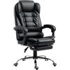 HOMCOM Sedia da Ufficio Ergonomica Presidenziale in Pelle PU con Supporto Lombare, Poltrona da Ufficio Girevole con Schienale Alto Reclinabile 145°, Altezza Regolabile e Poggiapiedi Estraibile, Nero